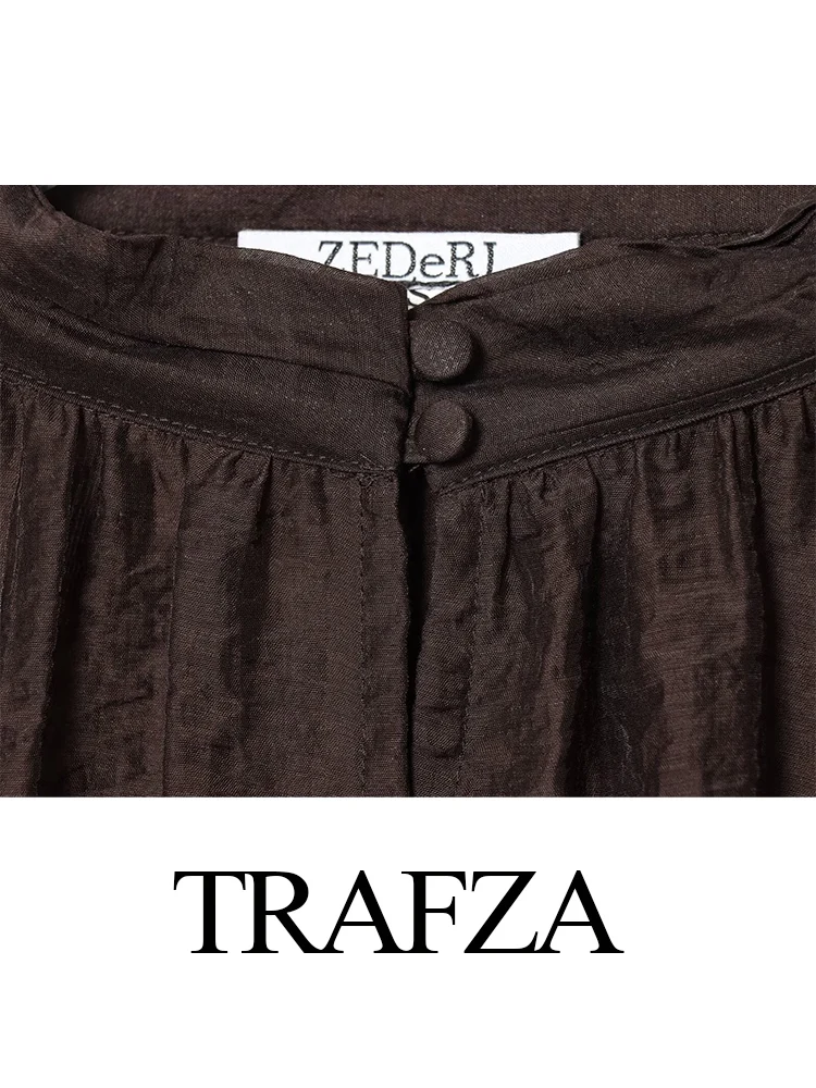 

TRAFZA Women's Fashion Vintage Stand-up Collar Puff Sleeve Translucent Shirt Female Tencel Fabric Loose Casual Long Sleeve Shirt