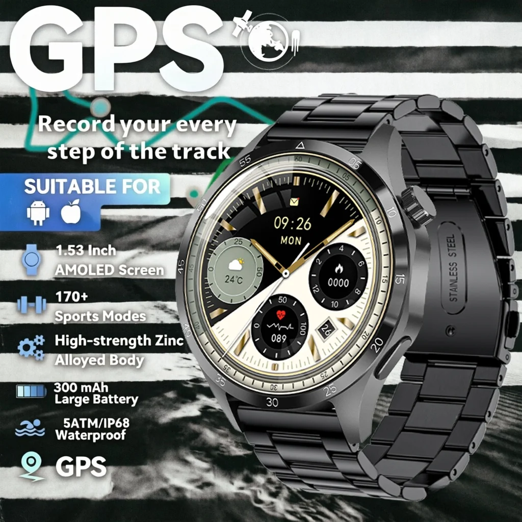 

2026New For Android and ios Smart Watch Men HD Screen GPS Motion trajectory Heart Rate Bluetooth Calls SmartWatch Waterproof NFC