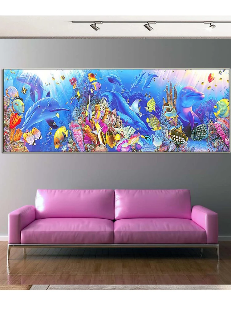 Large Size 5D DIY Diamond Painting Undersea Dolphin World Full Drill Diamond Embroidery Animals Art Kit Hobbies And Crafts T1603