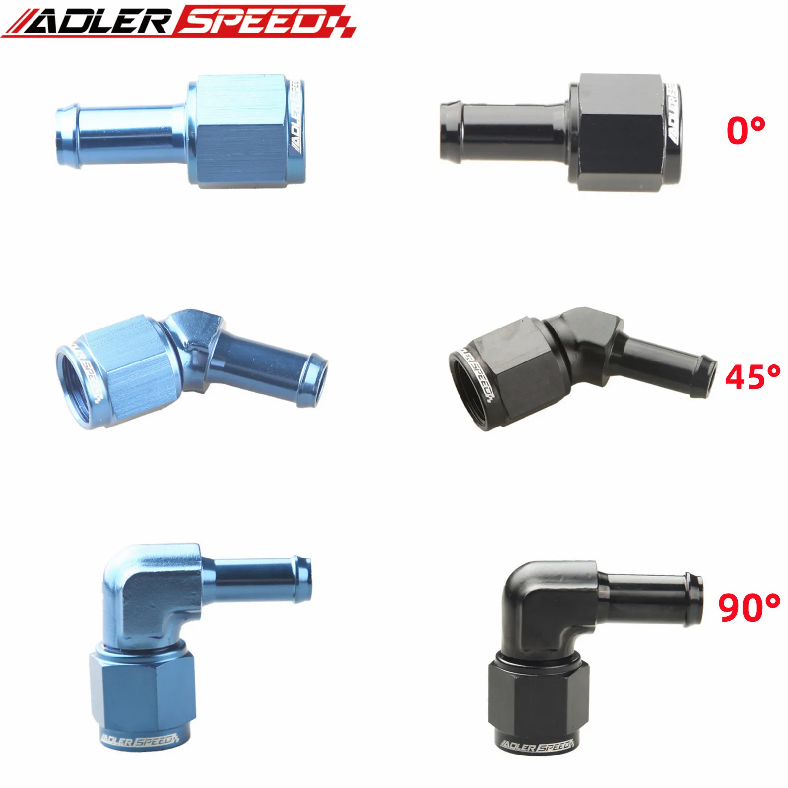 

ADLERSPEED 6AN AN-6 Female To 3/8" 10mm Straight 0°/45°/90° Degree Barb Hose Adapter Fitting Blue/Black