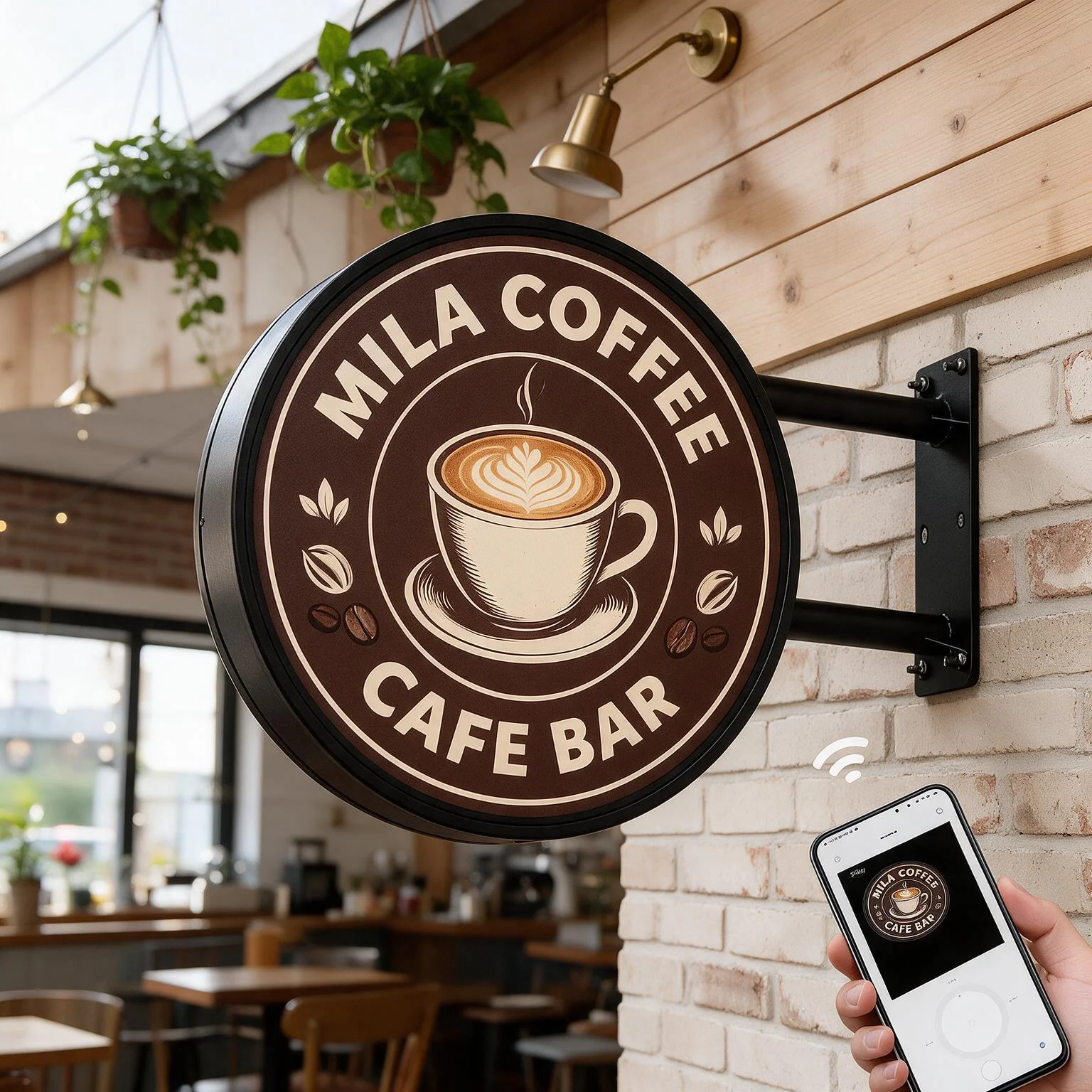 WiFi Control Round Double Sided LED Light Box Sign Custom Wall Mount Advertising Sign for Barbershop Store Coffee Shop