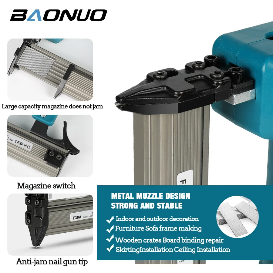 Cordless Electric Nail Gun, Lithium Battery F30 Straight Nailer, Portable Wireless Woodworking Stapler for Nailing