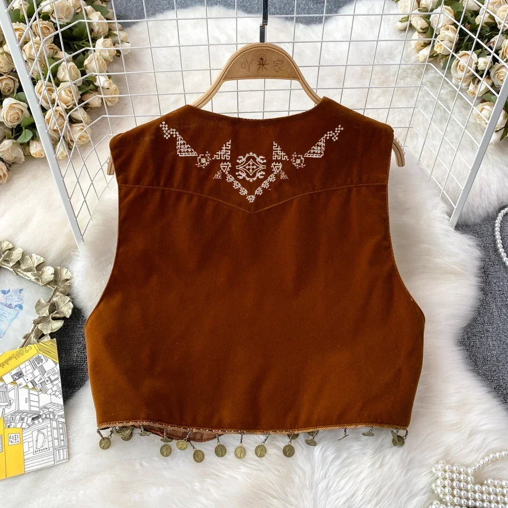 Damskie topy na ramiączkach w stylu bohemy, dzianinowe, z dekoltem w serek, bez rękawów, w stylu indie folk, kamizelka dla kobiet, vintage, na lato, uniwersalne.