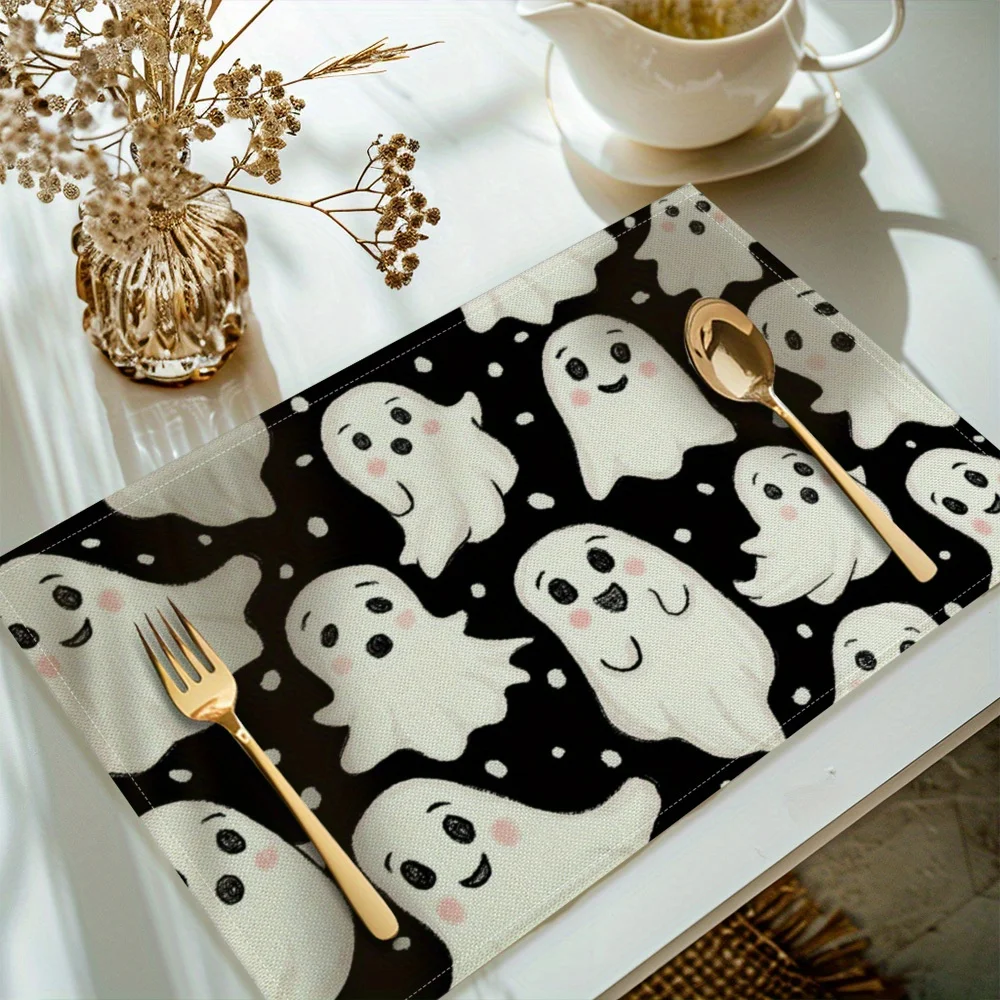 VIKAMA Halloween Spooky Placemats Black Waterproof Theme Party Cafe Spooky Kitchen Restaurant Decoration