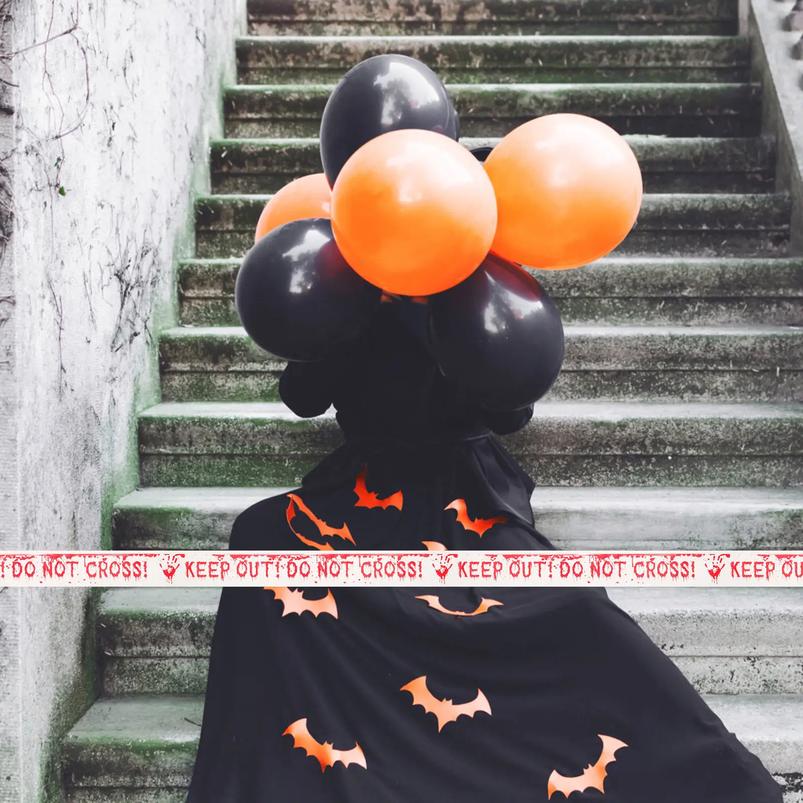 

Лента-ограждение для Хэллоуина, 1 рулон, с ярким предупреждающим сообщением, для создания жуткой атмосферы, декор для вечеринок, мероприятий, для использования внутри и снаружи помещений, для обеспечения безопасности