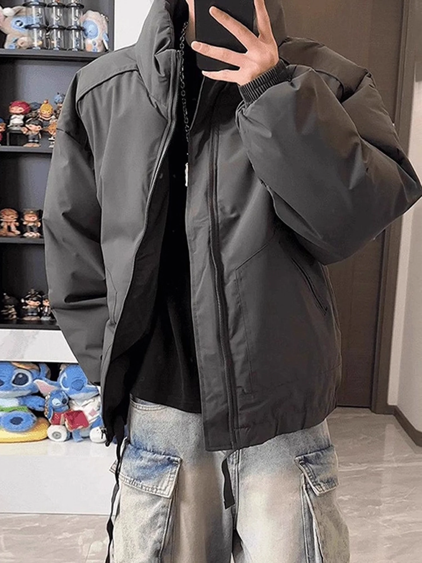 

American Sle Thiened Cotton Flight Jaet Men's Winter Warm Stand Collar Bread Coat Polyester Fiber Long Sve Zipper Cl...