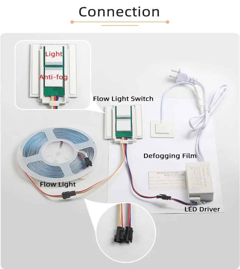 Badezimmer-Smart-Spiegel Touch-Schalter DC12V, Doppelknopfsteuerung für Entnebelungspad und LED-Licht Touch-Schalter, mit Dimmfunktion – Detail 3
