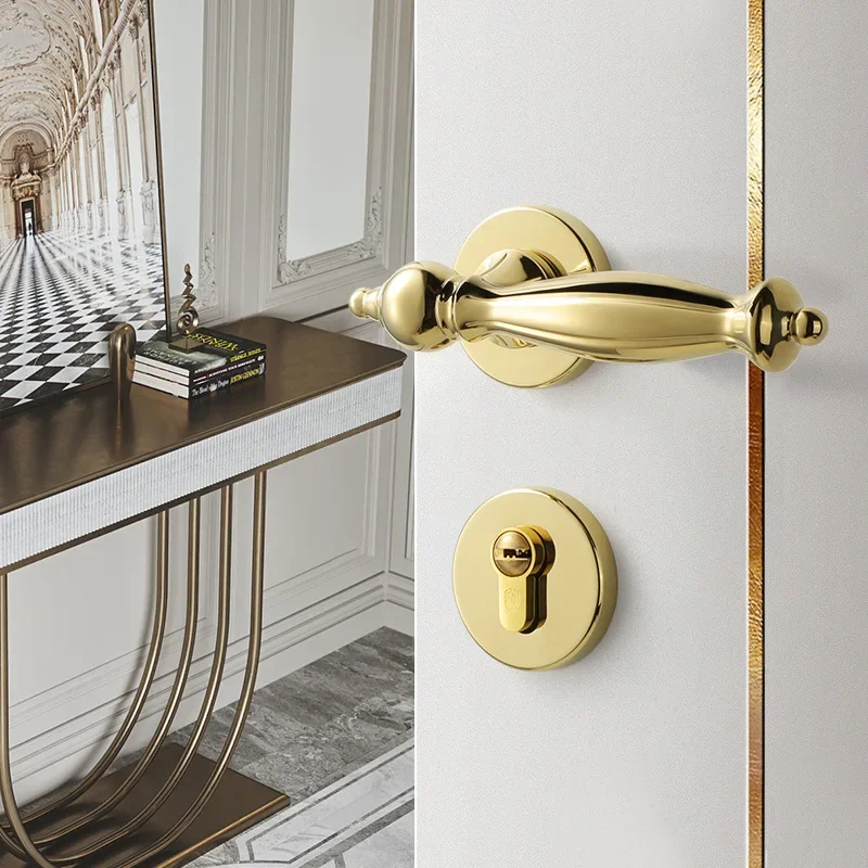 

Bedroom Interior Handle European Golden Magnetic Mute Split Household Wooden Door Lock