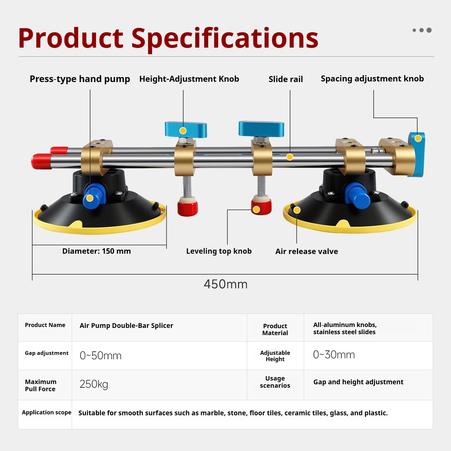 Tightening Leveling Device Air Pump Suction Cup Stone Countertop Rock Slab Joint Marble Background Wall Joint Strong Seam Join