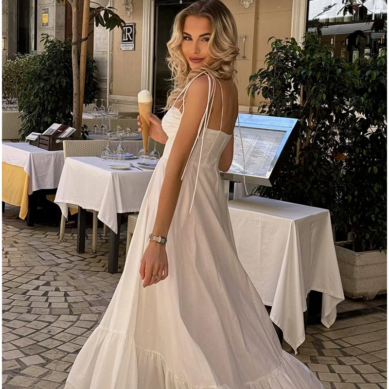 Dresses Summer Women's 2025 New Chic Beige Tube Top Camisole Long Holiday Dress Women Street Fashion Slim Elegant Youth Dress