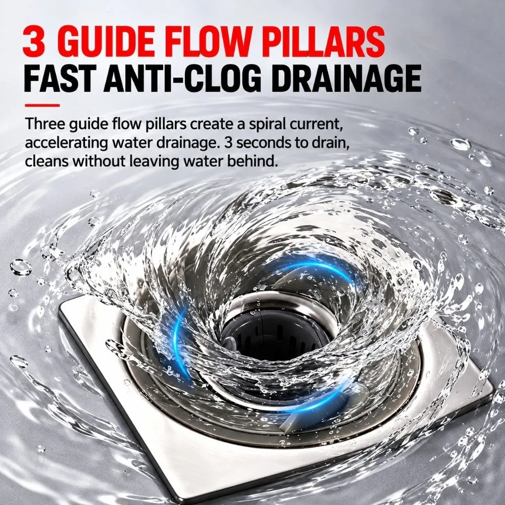 Magnetic Sealing Floor Drain Turbine Guide Double Seal Odor Proof Drain Core Universal Fit Stainless Steel Kitchen Sink Drain
