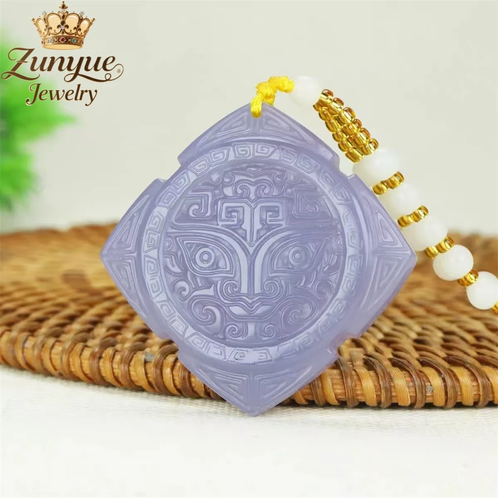 Natural Hetian Jade Smoky Purple Retro Taotie Pendant Ethnic Style Best Selling Fashion Jewelry Exquisite Charms Popular Elegant