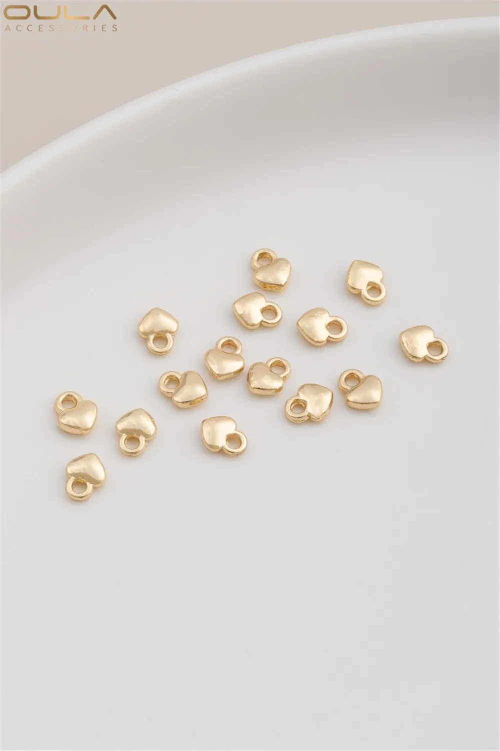 10PCS 14K Gold-plated 4mm Mini Heart Pendant DIY Handmade Accessory for Bracelet Extension Chain Tail Chain Small Pendants