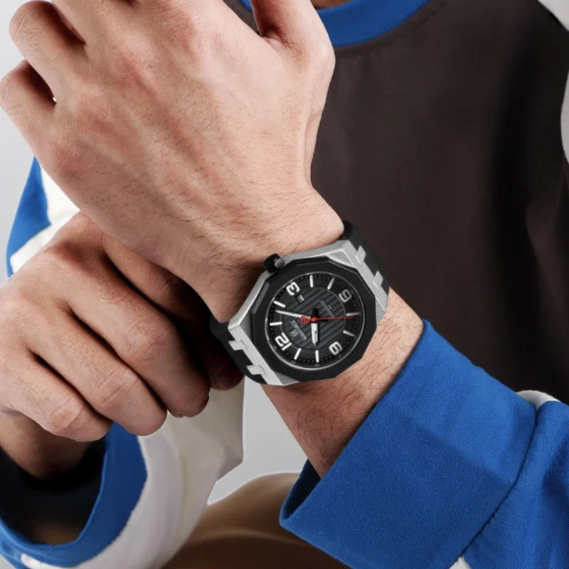 Naviforce 8079 แฟชั่นใหม่สบายๆชายชายวันที่นาฬิกาควอตซ์ซิลิโคนนาฬิกาข้อมือธุรกิจ relojes para hombres