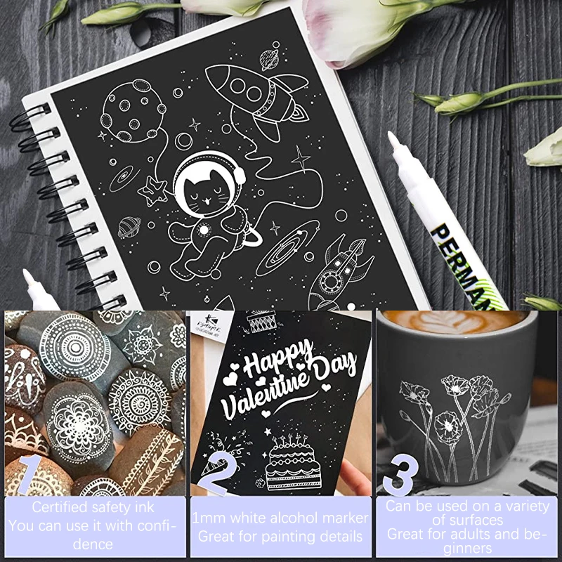 

2pc 1.0mm White Permanent Marker Pens Deep Hole Marker for Wood Rock Plastic Leather Glass Stone Metal Art Marker