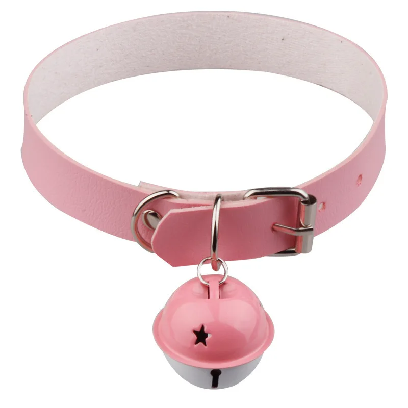 Big bell Choker Temperament and interest Underwear accessories PU Leather Pendant Collar Pink Sex appeal Maid style  Garland