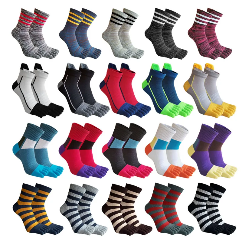 

Мужские носки с пятью пальцами для фитнеса, короткие полосатые компрессионные хлопковые молодежные модные спортивные платья, забавные эластичные впитывающие пот носки