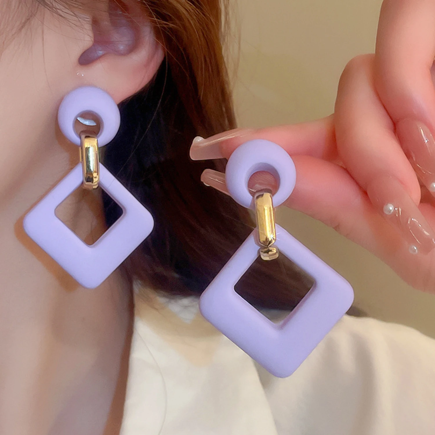 Korean Acrylic Candy Color Earrings For Women 2023 Summer New Trendy Geometric Square Orange Rose Red Yellow Earings Party