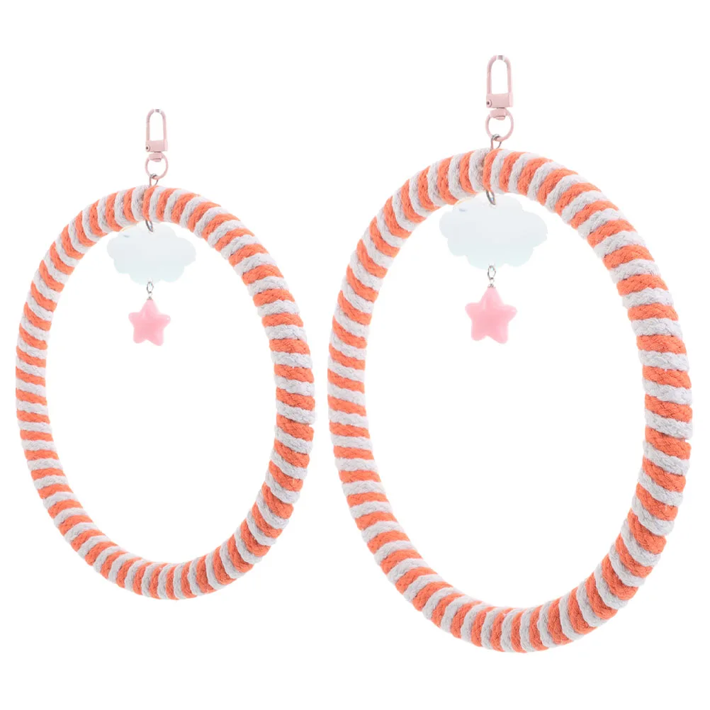 

2 pcs Parrot Swing Bird Perch Ring Chewing Hanging Play Rack Accessories Cotton Rope Plastic For Cage Outdoor Medium Large Birds