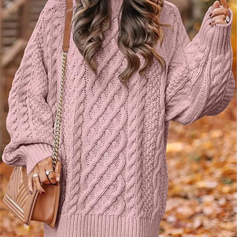 

Winter Round Neck Knitted Sweater Twist Half Turtleneck Solid Color Pullover Versatile Women Pull En Maille Femme Roupa Feminina