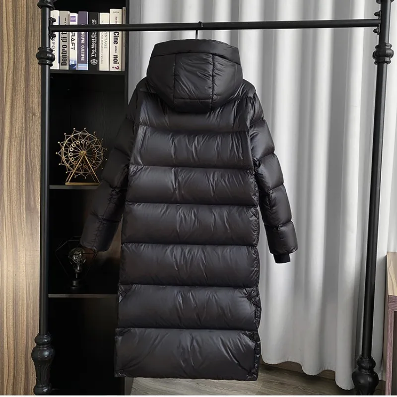 New Black and Gold White Goose Down Women\'s Down Jacket Long Temperament Hooded Windproof Over-the-knee Coat Padded Down Jacket