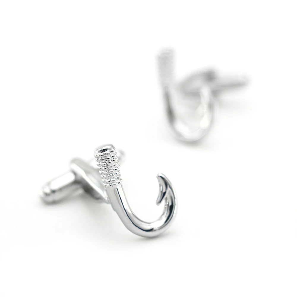 iGame Fishhook Cuff Links Quality Brass Material Silver Color Lure Design Cufflinks Wholesale & Retail