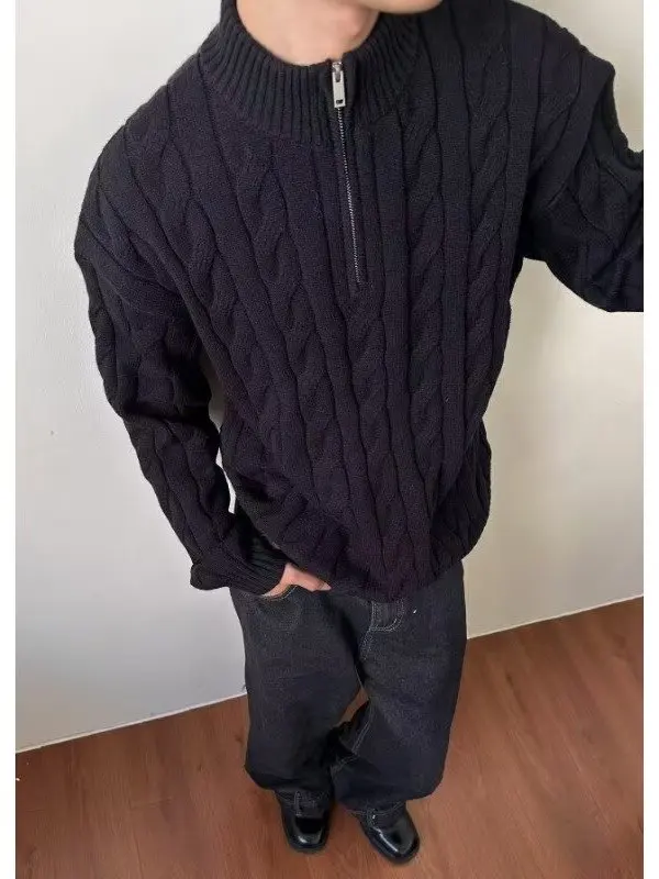 سترة شتوية دافئة بنمط بريبي بسحاب نصفي للرجال والنساء والأزواج، سترة فضفاضة غير رسمية بأكمام طويلة من البوليستر الناعم