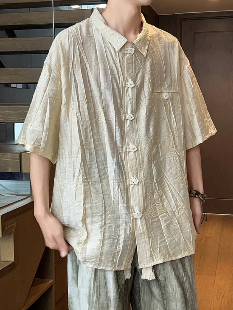 

New Chinese Style Ice Silk Short Sleeve Shirt Men's Premium Feel Floral Embroidery Loose Fit Summer Thin Style Half Sleeve Shirt