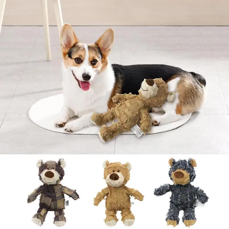 Patchwork Cute Bear Pet Plush Toys Funny Sounding Interactive Dog Toys Puppy Bite Resistant Molar Chew Teeth Cleaning Dog Toys