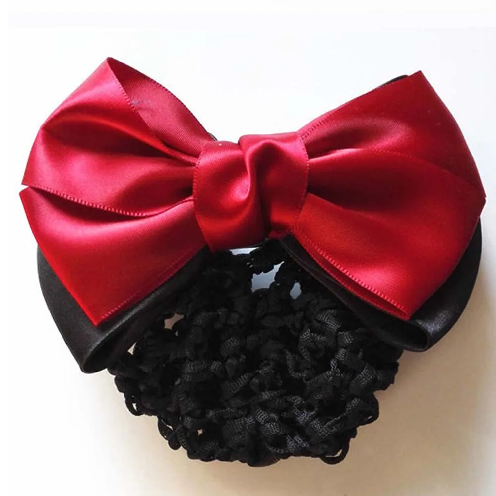 Satin Bow Barrette Lady Hair Clip Cover Bowknot Net Bun Snood Headband Hairnet Party Professional Work Hairclip Hair Accessories