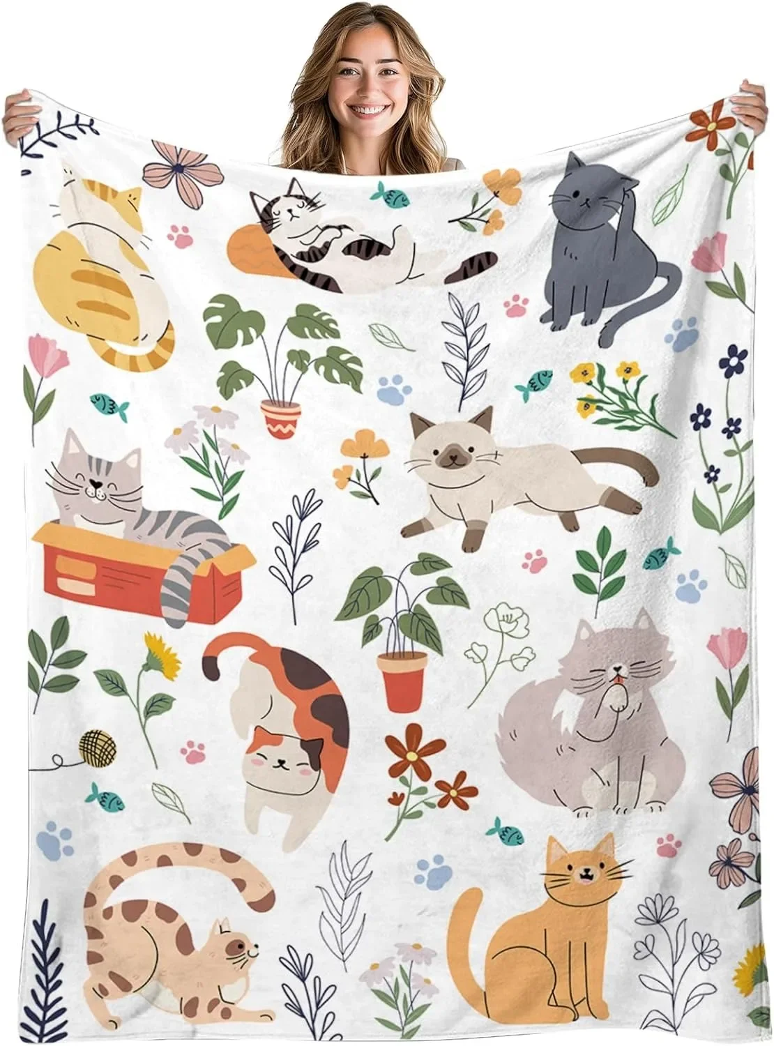 Blanket Blanket Blankets Anime 1PC Handdraw Cute Cats pattern Throw Thin Blanket Gifts for Couch Bed Car Home Camping For Cute