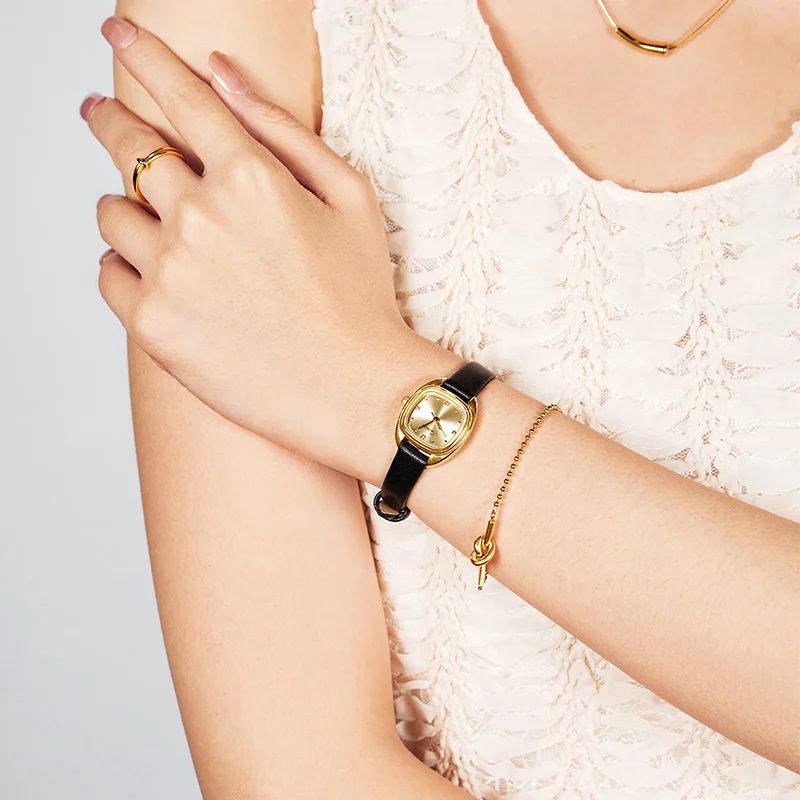 Sotoiru Gold Watch For Woman Square Shape Fashion Japan Quartz Wristwatches  Classic Black Leather Birthday Women Gifts