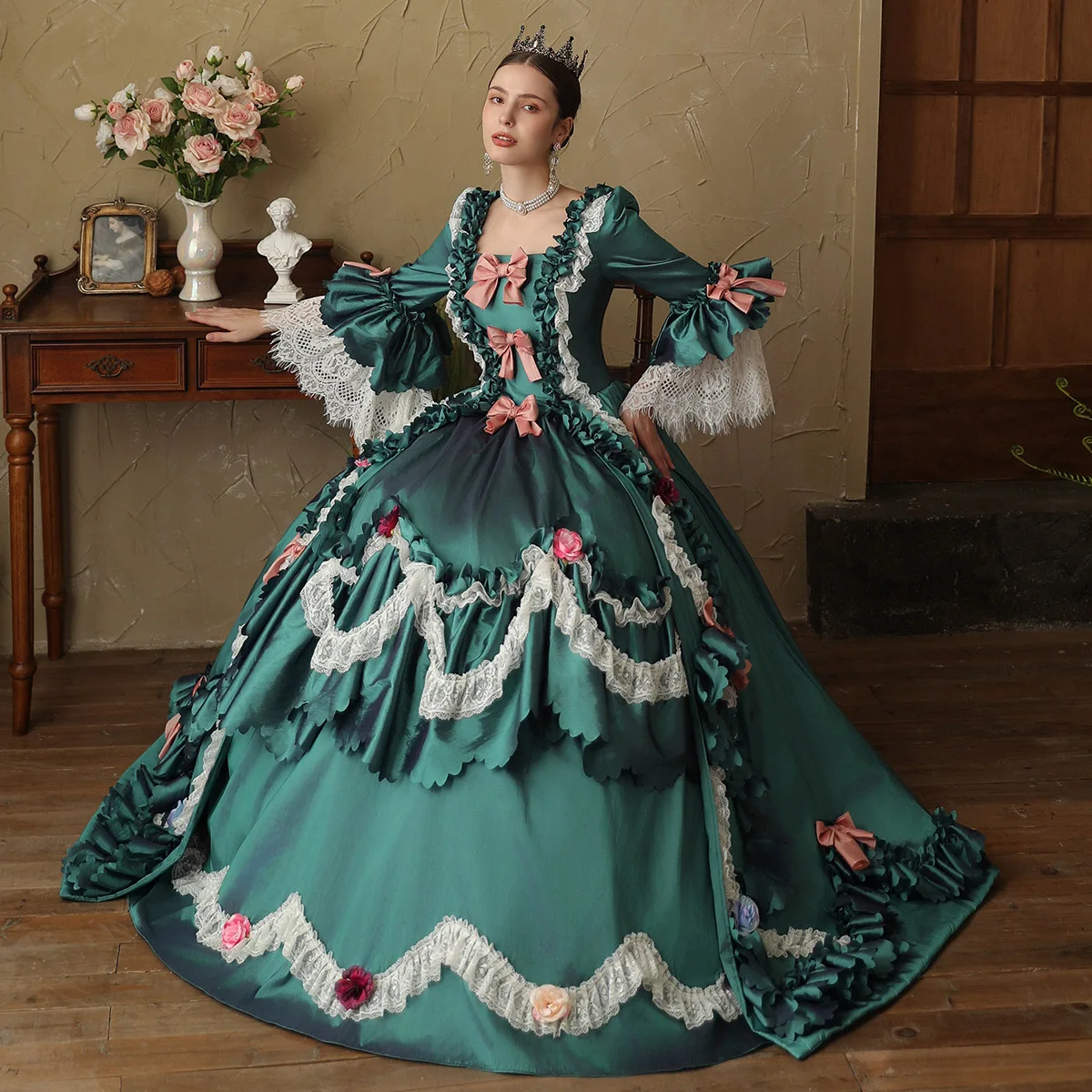 Georgian Satin Marie Antoinette Ball Gown Adult Victorian Party Dress for women