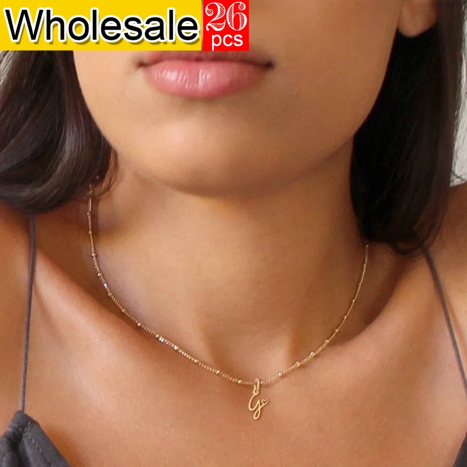 

26PCS minimalist style women's charming and versatile stainless necklace A-Z initials creative niche pendant jewelry wholesale