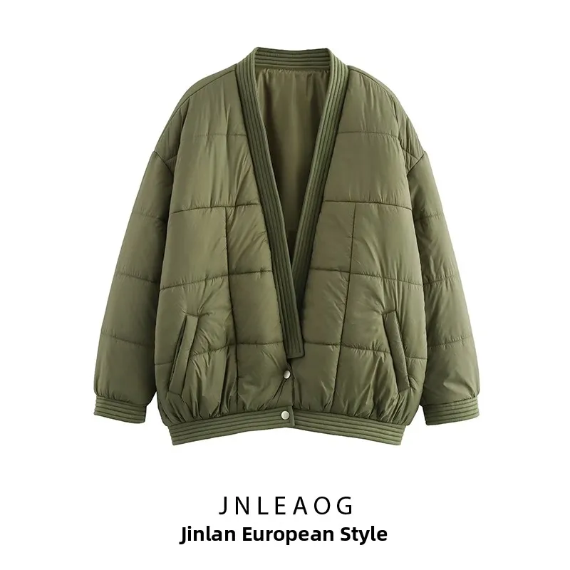

Loose Long Sve Cotton Jaet Military een Women's Street Sle Coat Autumn New Arrival Simple Color Zipper Closure