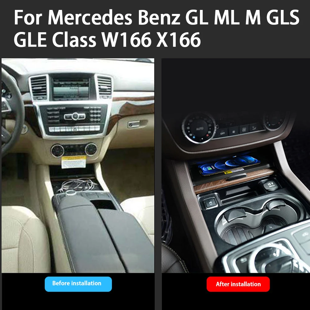 Car Wireless Mobile Phone Charger Center Console Storage QI 18W iPhone for Mercedes Benz GL ML M GLS GLE Class W166 X166 view 2