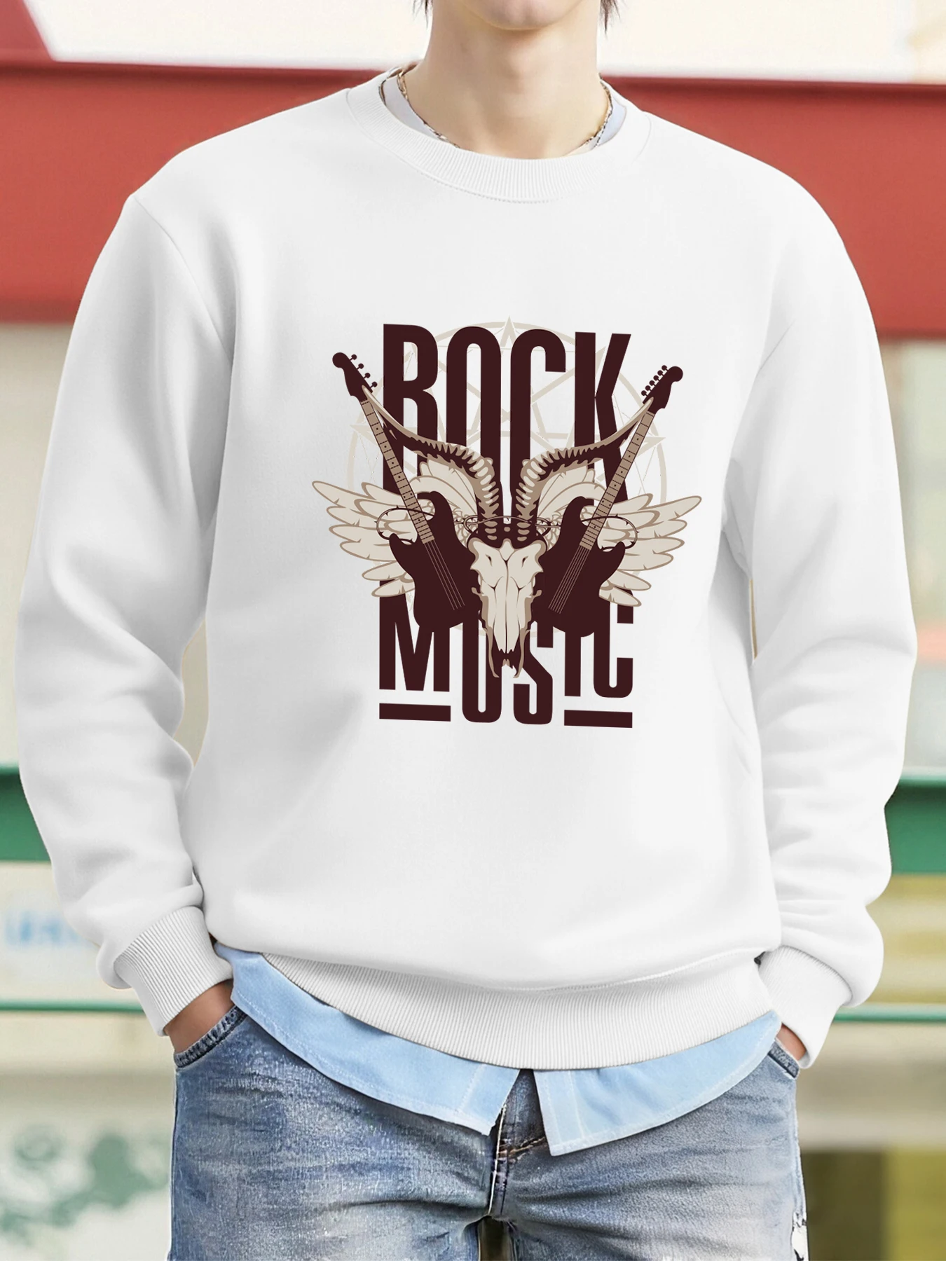 Rock Musik Persönlichkeit Muster Sweatshirts Männer Fleece Bequeme Pullover Straße Oversize Sportswear Herbst Casual Kleidung