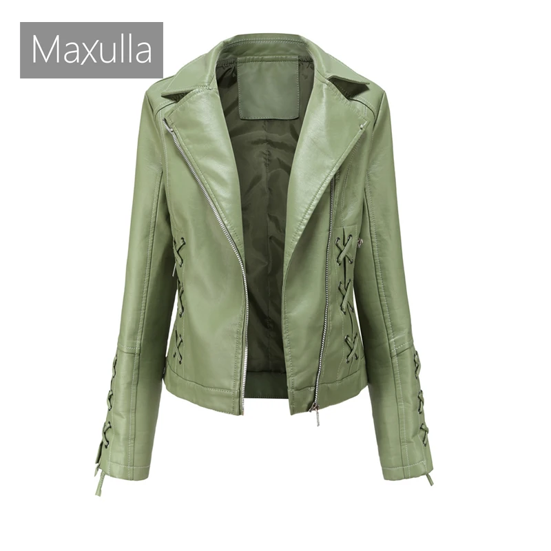 

Maxulla Spring Autumn Ladies Casual Leather Coat Outdoor Windproof PU Tops Fashion Slim Motorcycle Wear Women's Clothing