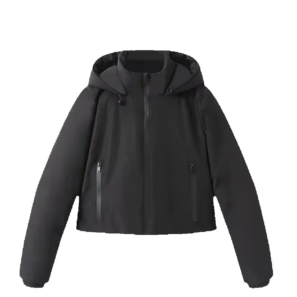 

Women's Seam Loose Top High Tie Hat Long Sleeve Zipper Pocket Autumn and Winter New Style Warm Short Cotton Jacket