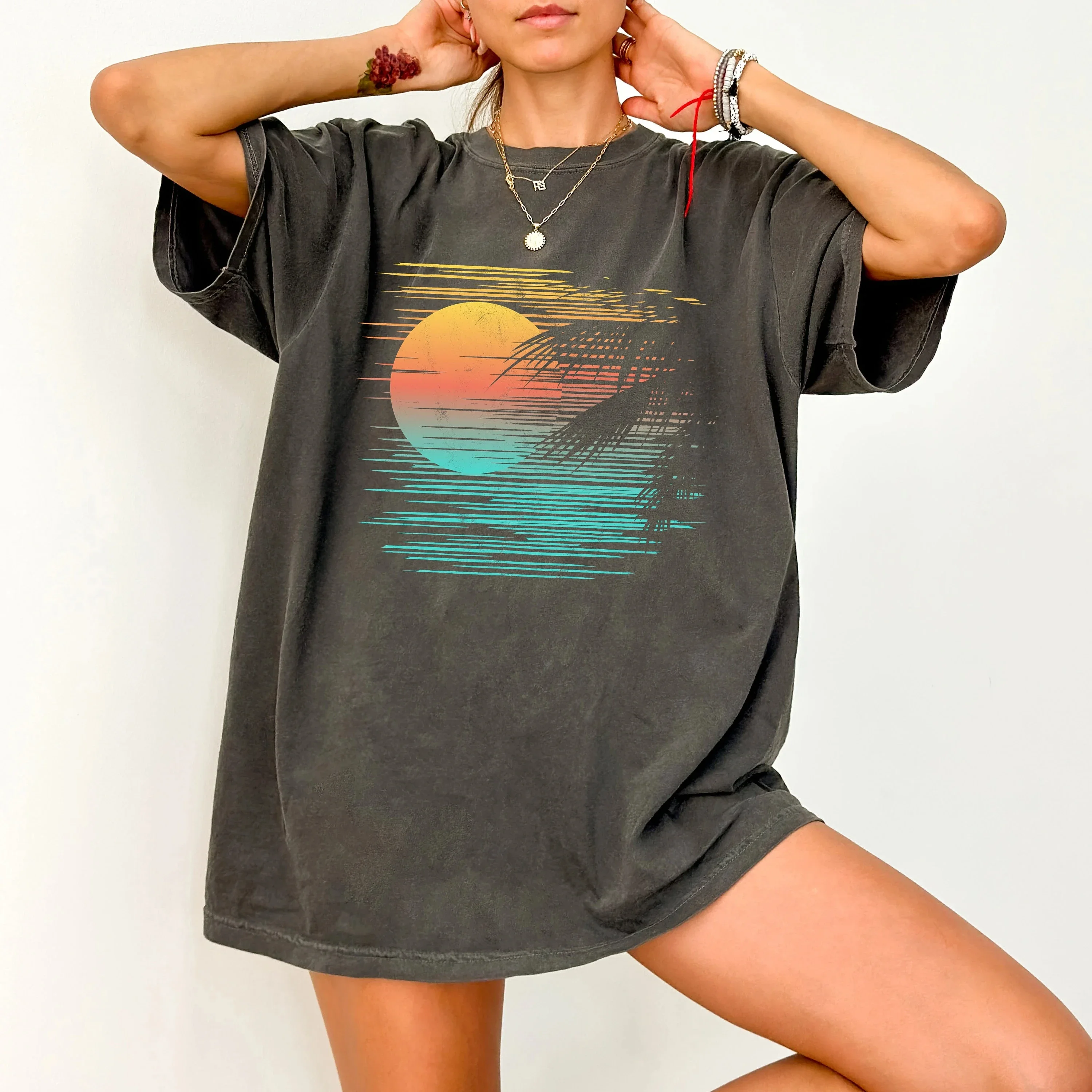 

Plus Size Summer Women's Vintage Beach Vibes T-Shirt Cotton Breathable Stylish Versatile Street Style Oversized