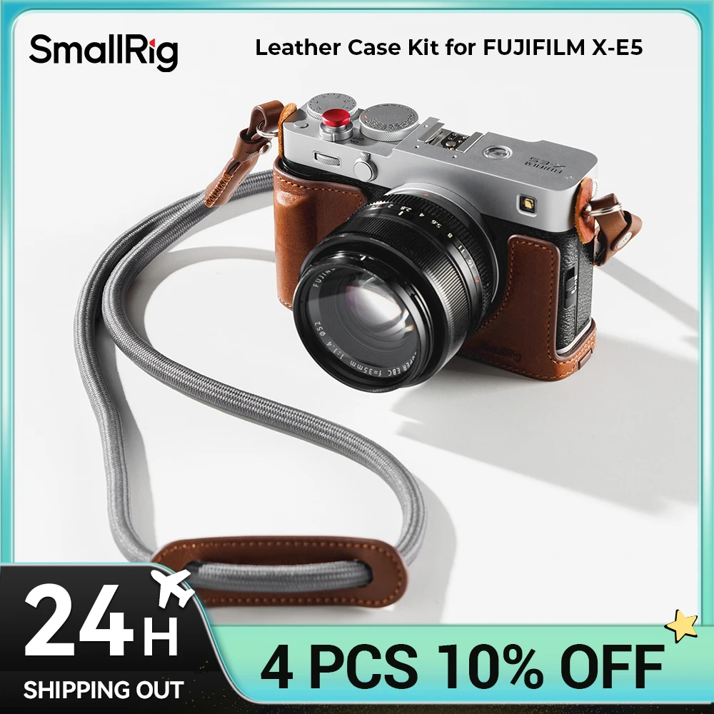 SmallRig X-E5 Half Case , Camera Leather Case Kit for FUJIFILM X-E5 with Leather Shoulder Strap Brown/Black Color 5449