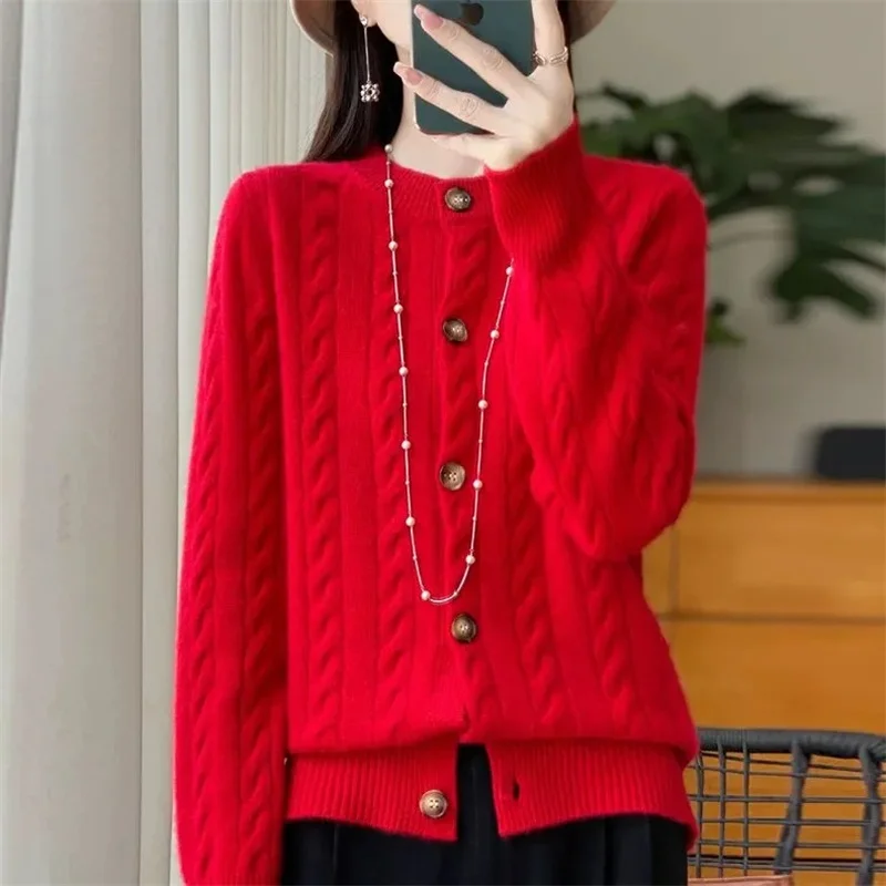 2024 New Autumn Winter Women Cardigan Sweater Coats Fashion Female Long Sleeve O-neck Loose Knitted Jackets Casual Sweater Cardi