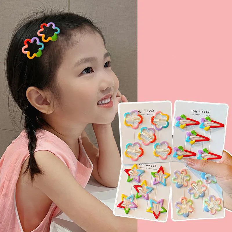 

5Pcs/Lot Girls Hair Accessories Colorful Flower Hair Clip Cute Rainbow Hairpin Side Head Barrettes New Sweet Broken BB Headdress