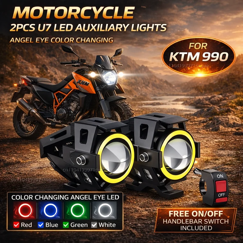 Waterproof Motorcycle LED Headlight 3000LMW U7 Motorbike LED Driving Fog Spot Light with Switch For KTM 990 Super Duke 990