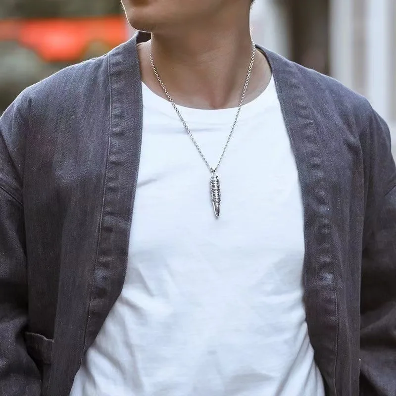 New in silver 925 Ethnic Style Embossed design Six Word Mantra Pendant cylindrical glossy Men\'s necklaces Simplicity  Jewelry