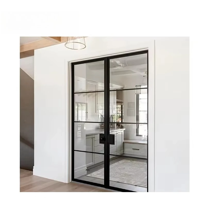 

Modern Double Outside/Inside BBQ Iron Door Design Glass Forged Aluminum Door