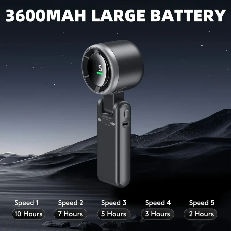 NEW 4000mAh Portable Fan Strong Wind Hand Fan 180 Angle Rechargeable Portable Outdoor Powerful Turbo Fan Hand Holding
