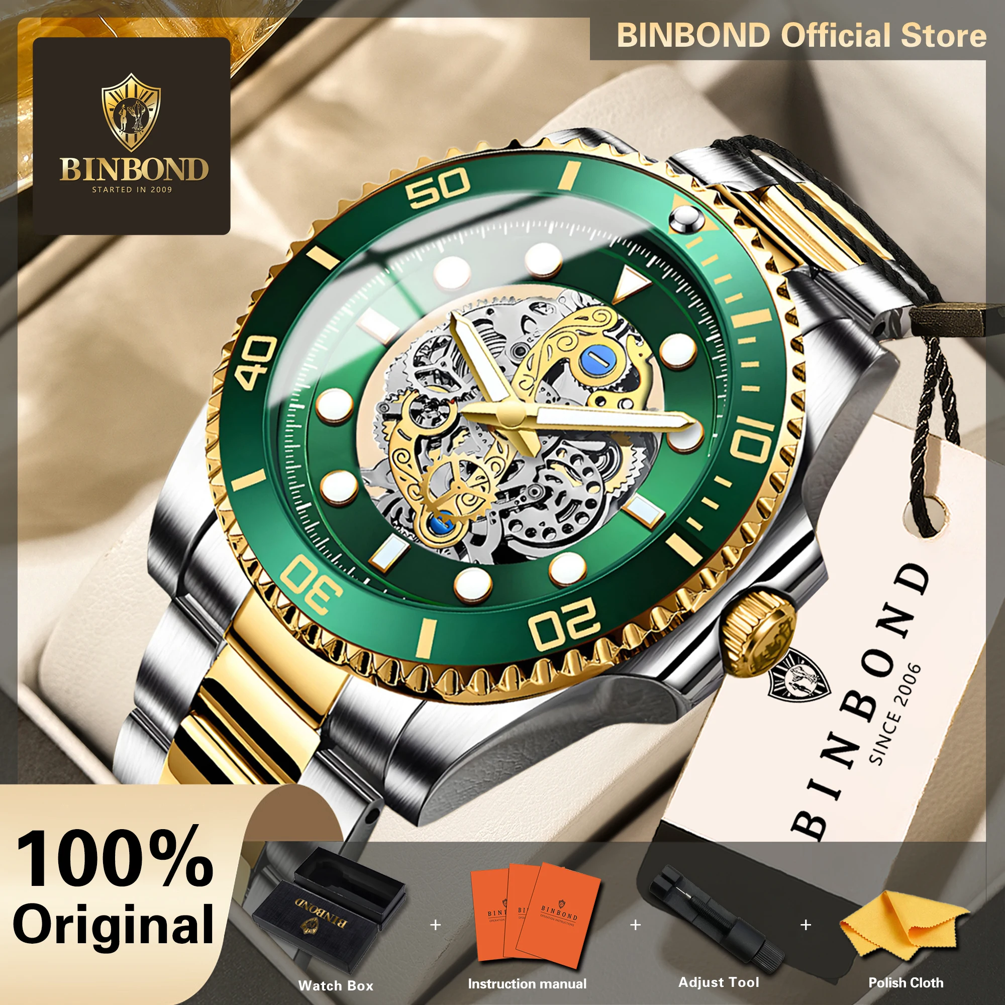 BINBOND Waterproof Men's Watch Reloj Stainless Steel Quartz Watches For Men Luminous Luxury Relojes Deportivos Para Hombre +Box