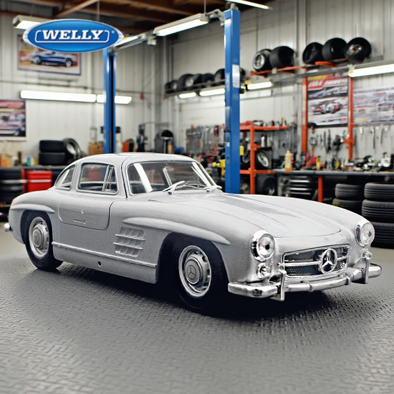 

WELLY 1:24 Mercedes-Benz 300SL легкосплавный автомобиль, литье под давлением и игрушечный транспорт, модель автомобиля, миниатюрная масштабная модель автомобиля, игрушка для детей