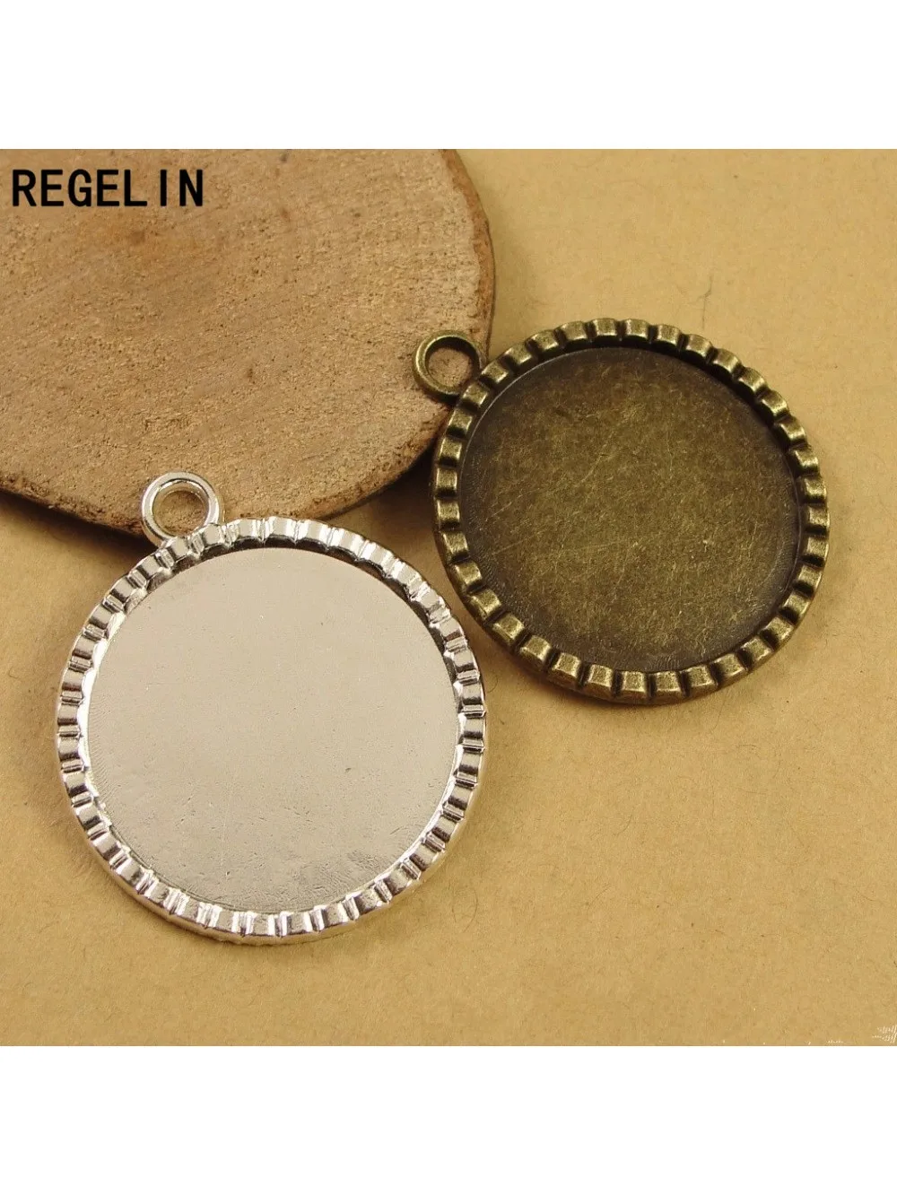 REGELIN antyczny brąz okrągły wisiorek ustawienia Cabochon baza 10 sztuk/partia Fit 25mm kamea z kaboszonami DIY wisiorek naszyjnik ustalenia — zdjęcie 2